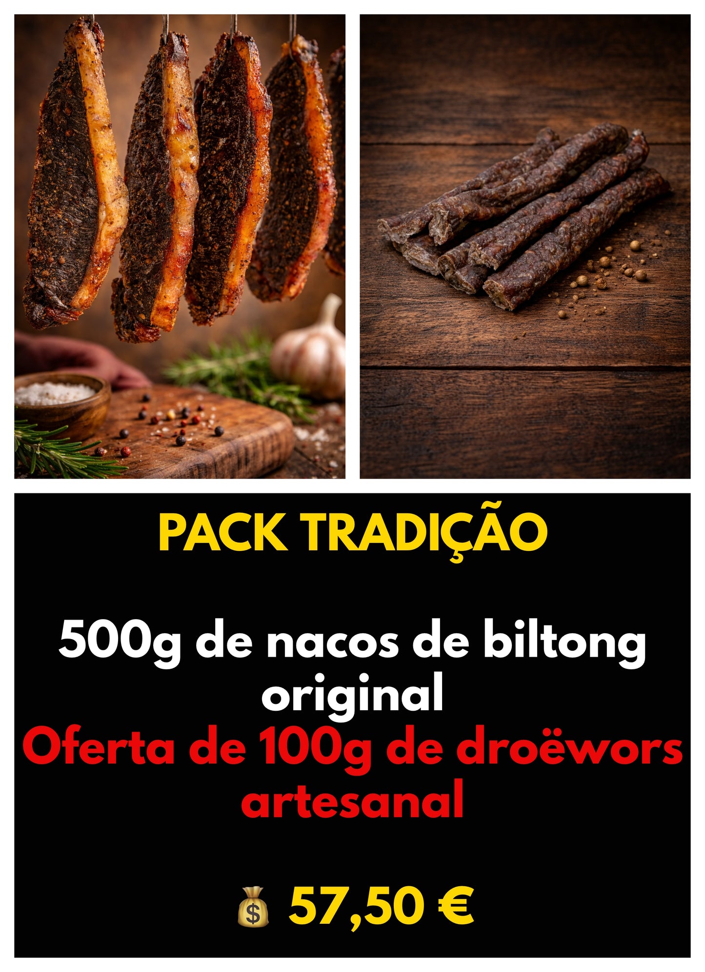 Pack Tradição KAMBAKO | 500g Biltong Original + 100g Droëwors — Poupa €11,50