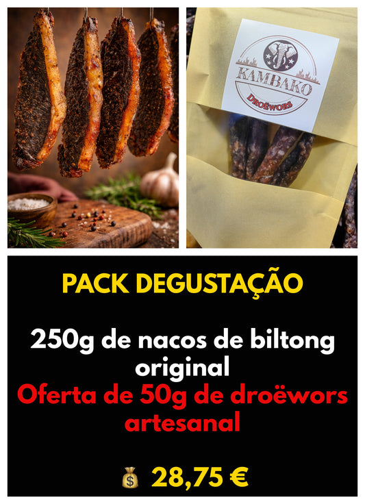 Pack Degustação KAMBAKO | 250g Biltong + 50g Droëwors — Poupa €5,75