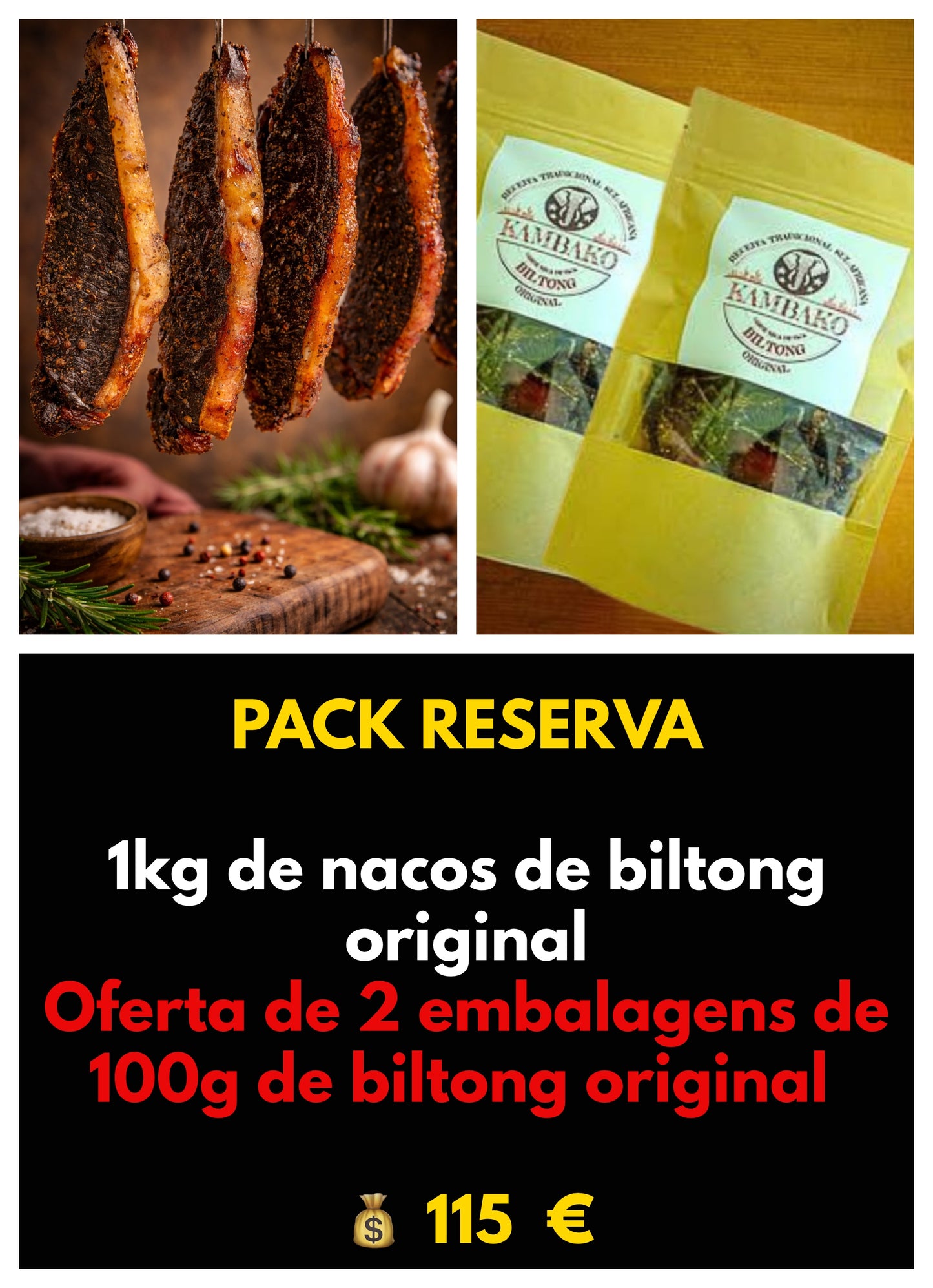 Pack Reserva KAMBAKO | 1kg Biltong Original + Oferta 2x100g Fatiado — Poupa €23