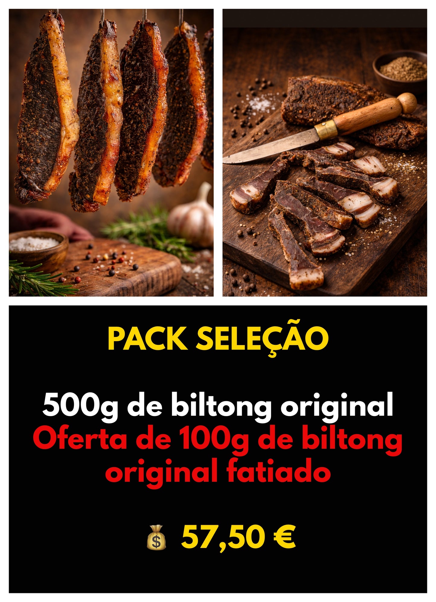 Pack Seleção KAMBAKO | 500g Biltong Original + 100g Fatiado — Poupa €11,50