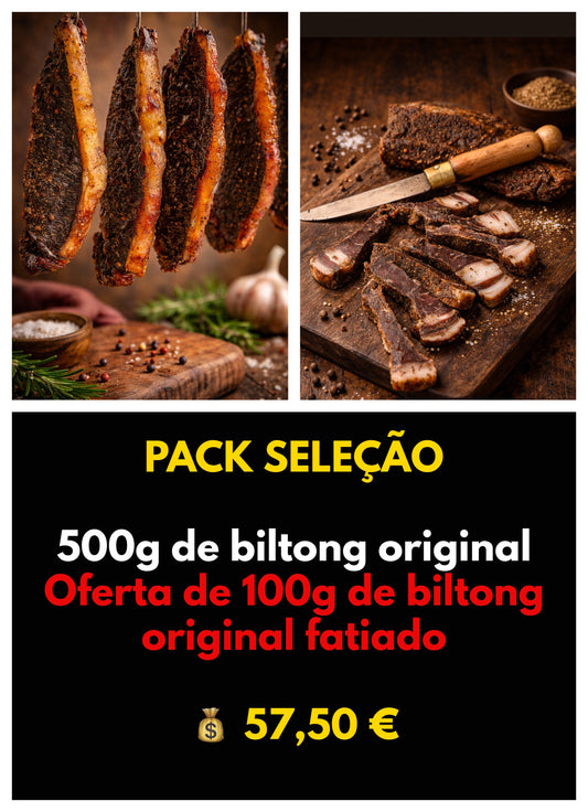Pack Seleção KAMBAKO | 500g Biltong Original + 100g Fatiado — Poupa €11,50